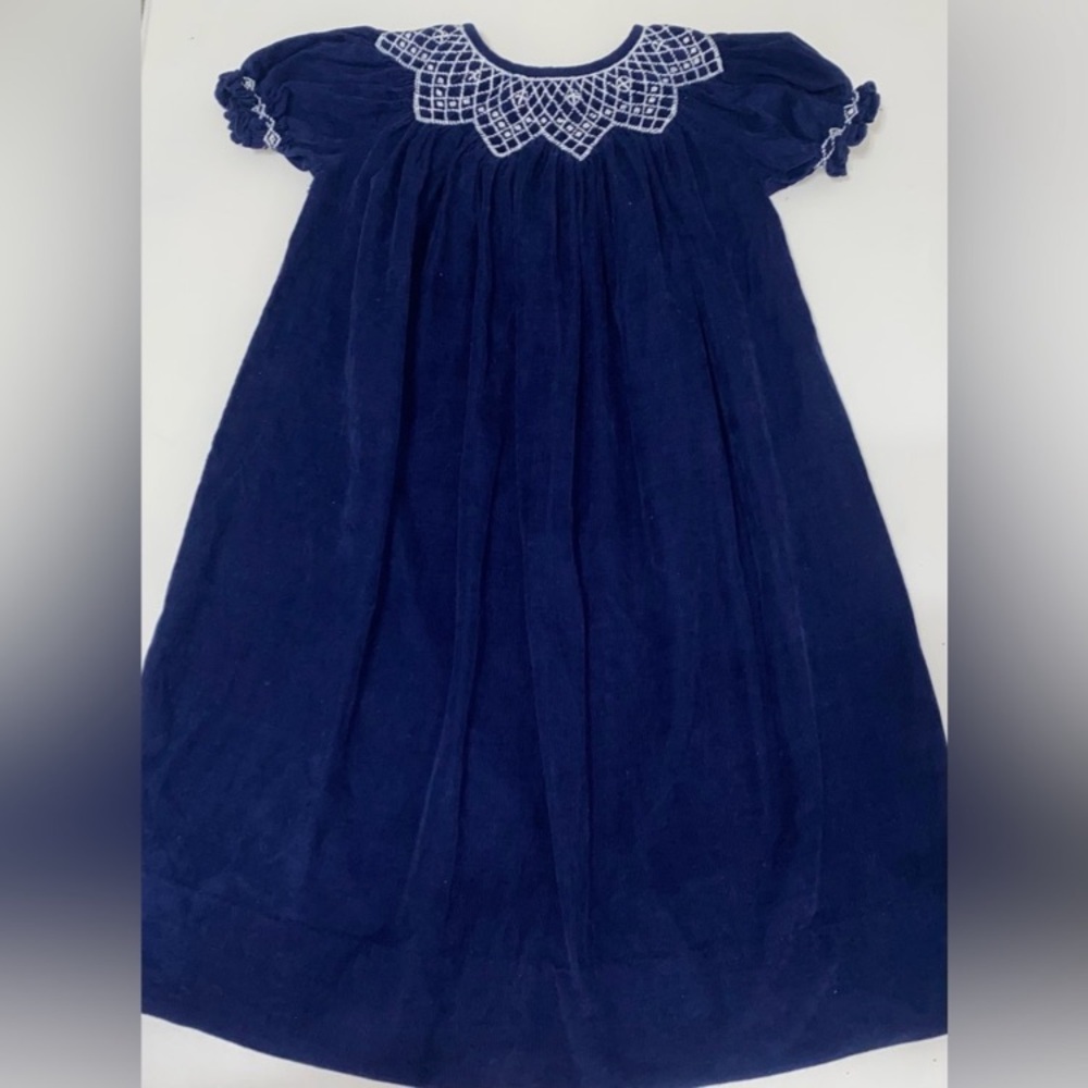 Charming Navy Kids Dress with Embroidered Collar